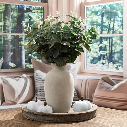 Ceramic Rustic Flower Vase, 8.38 Inch Vintage Pottery Home Decor, Farmhouse Terracotta Vase for Living Room, Table, Shelf, Mantel Decoration, Farmhouse - Off-White