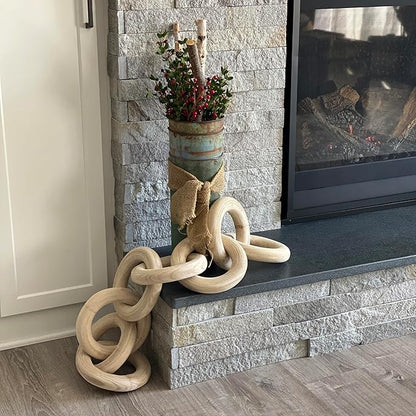 7Penn Wood Chain Link Decor - Large Decorative Chain Coffee Table Decor Pine Wood 8 Link Chain for Shelves