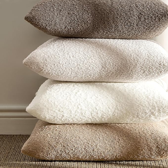ANRODUO Pack of 2 Textured Boucle Throw Pillow Covers Soft Brown Euro Decorative Accent Solid Pillow Cases Cozy Modern Couch Cushion Case for Chair Sofa Bedroom Living Room Home Decor, 24 x 24 Inch
