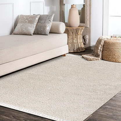 JONATHAN Y Mercer Shag Plush Tassel Cream Indoor Area Rug, 4x6, Contemporary, Modern, Easy-Cleaning for Living Room, Bedroom, Kitchen, Pet Friendly, Non-Shedding (MCR100D-4)