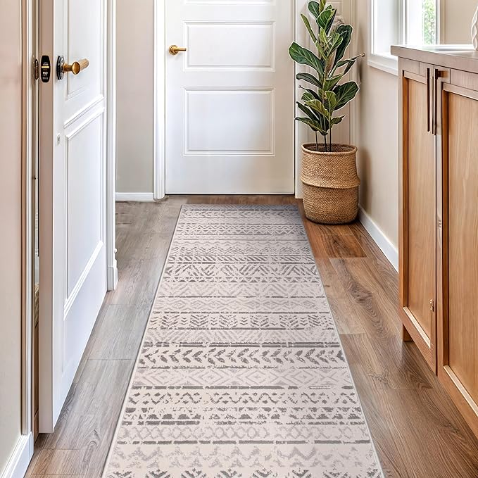 Rugshop Geometric Boho Runner Rug – Gray Tribal Pattern, Perfect for Hallway, Entryway, Kitchen, 2' x 7'