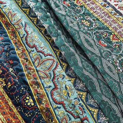 WONGS BEDDING Boho King Quilt Set, Green and Brown Bohemian King Quilt Bedding Set, Lightweight Microfiber Bed Decor Bedspread for All Season 103"x90"(3 Pieces)