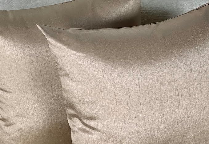 Aiking Home 18x18 Inches Faux Silk Square Throw Pillow Cover, Zipper Closure, Sand (Set of 2)
