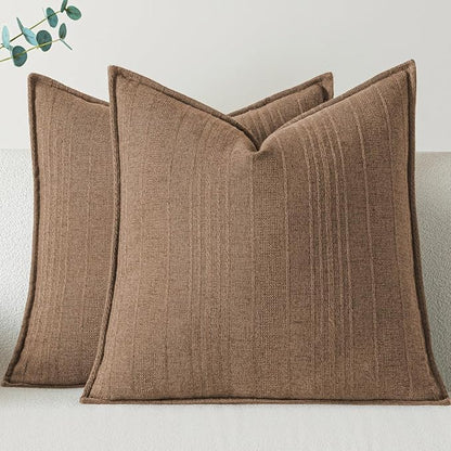 a moment Linen Pillow Covers Set of 2,Boho Farmhouse Throw Pillowcases Neutral Textured Decorative Covers for Couch Sofa,Soft Linen Blend Accent Case Cushion Living Room Home Decor 24"x24"Hazel