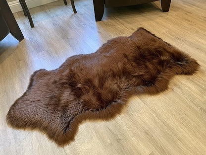 LAMBZY Faux Sheepskin Super Soft Hypoallergenic Silky Shag Rug for Living Room, Kids Room, Sofa (Single and a Half 2'x4'6", Brown)