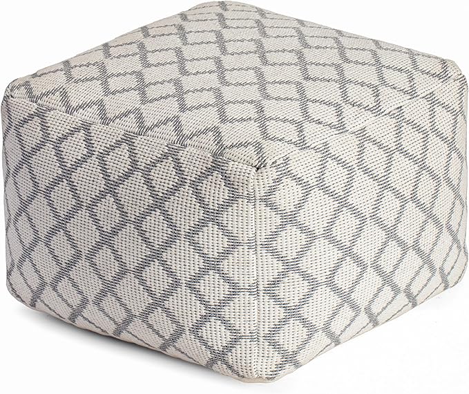 Anji Mountain 100% Handmade & Handcrafted Comfortable Home Décor Pouf Ottoman Footrest for Living Room, Bedroom, Nursery, Kidsroom, Patio Furniture - (22" x 22" x 16"- Gray,Ivory)