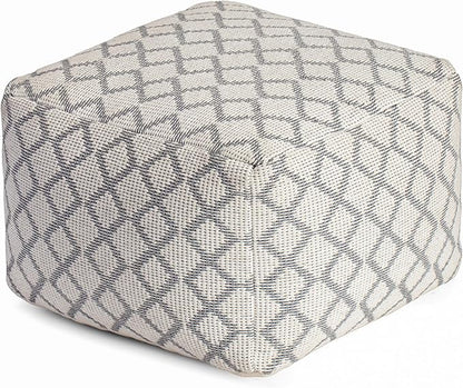 Anji Mountain 100% Handmade & Handcrafted Comfortable Home Décor Pouf Ottoman Footrest for Living Room, Bedroom, Nursery, Kidsroom, Patio Furniture - (22" x 22" x 16"- Gray,Ivory)