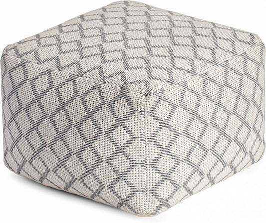 Anji Mountain 100% Handmade & Handcrafted Comfortable Home Décor Pouf Ottoman Footrest for Living Room, Bedroom, Nursery, Kidsroom, Patio Furniture - (22" x 22" x 16"- Gray,Ivory)