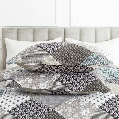 HoneiLife Queen Size Quilt Set - 3 Piece Microfiber Quilts Reversible Bedspreads Patchwork Coverlets Rustic Bedding Set for Queen Bed
