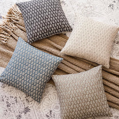 Foindtower Set of 2 Decorative Neutral Floral Print Throw Pillow Covers Vintage Accent Farmhouse Cushion Covers Boho Home Decor for Sofa Couch Chair Bedroom Living Room,22×22 Inch,Dusty Blue