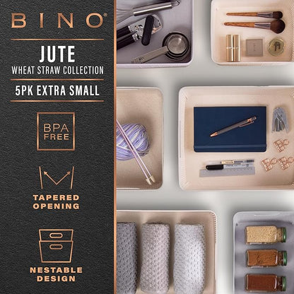 BINO | Woven Plastic Basket | XS (Natural Grey), 5-Pack | THE JUTE COLLECTION | Home Organization, Space - Saving Storage, Stylish Design | Jute Basket | Plastic Storage Basket