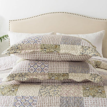 HoneiLife Queen Quilt Bedding Sets - Rustic Quilts 3-Piece 90x96, Microfiber Reversible Bedspreads Patchwork Coverlet Floral Bedding Set All Season Use