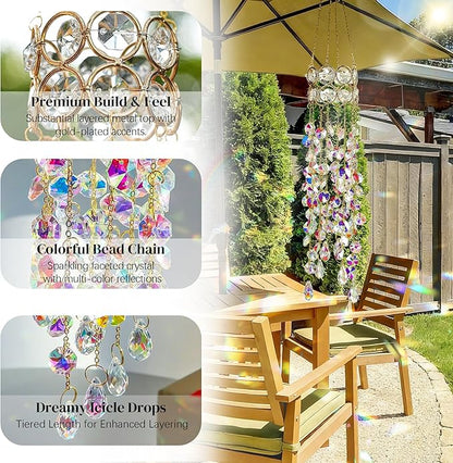 H&D HYALINE & DORA 19 Inch Garden Crystal Suncatchers Sun Catchers Indoor Window Gold-Plated Sun Catcher for Indoor Outdoor and Party Decor (Colorful)