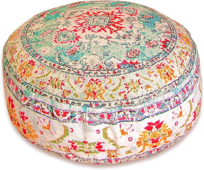 Mandala Life ART Large Floor Pillow Cover Yellow Round Pouf Ottoman Indian Floor Cushion Boho Chic Perfect Vintage Cushion for Living Room, Bedroom, Nursary or Children Room Cotton 24x8 Unstuffed