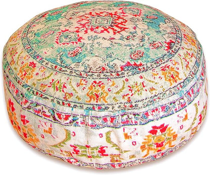 Mandala Life ART Large Floor Pillow Cover Yellow Round Pouf Ottoman Indian Floor Cushion Boho Chic Perfect Vintage Cushion for Living Room, Bedroom, Nursary or Children Room Cotton 24x8 Unstuffed