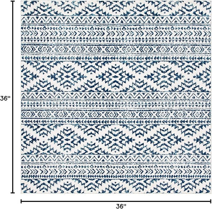 SAFAVIEH Tulum Collection Area Rug - 3' Square, Ivory & Navy, Moroccan Boho Tribal Design, Non-Shedding & Easy to Clean, Ideal for Entryway, Foyer, Accent Space, Bedroom (TUL272D)
