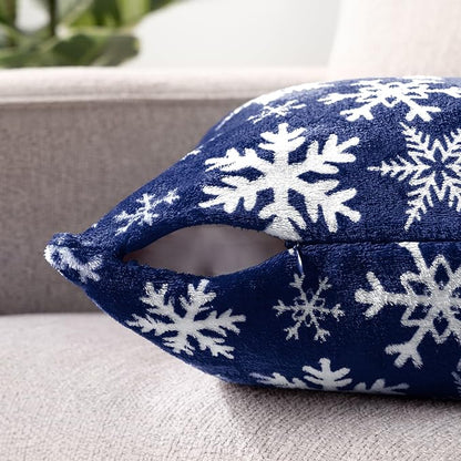 PAVILIA Holiday Throw Pillow Covers 18x18 Set of 2, Decorative Pillow Cases Bed Sofa Couch, Christmas Winter Accent Decor Cushion Bedroom Living Room, Velvet Square Euro Sham Covers, Snowflake Blue