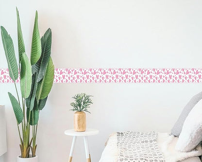 FLFK Pink Heart Wallpaper Border - Peel and Stick Wall Paper, Self Adhesive Removable PVC Borders Sticker, Modern Waterproof Trim for Home Decor, 7" x 240"
