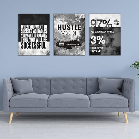 Motivational Painting Wall Art 3 Pieces Canvas Print Success Wall Art for Home Office Living Room Leader Canvas Quotes Inspirational Positive Poster Framed Motivation Artwork [72''Wx 36''H]