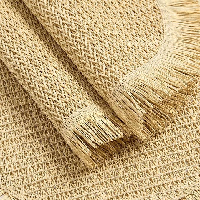FunWheat Paper Round Placemats Set of 12 for Dining Tables 15 Inch Heat Resistant Table Mats Handmade Natural Place mats for Farmhouse Decoration(Beige)