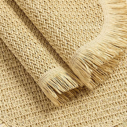 FunWheat Paper Round Placemats Set of 12 for Dining Tables 15 Inch Heat Resistant Table Mats Handmade Natural Place mats for Farmhouse Decoration(Beige)