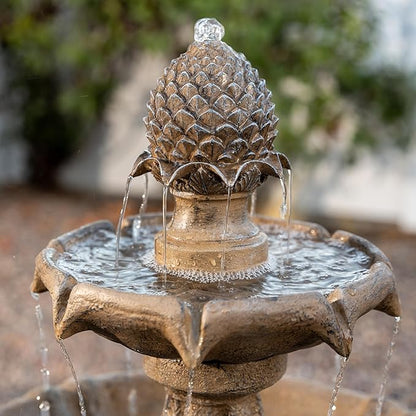 XBrand 44" H Fiberglass/Resin 2-Tier Outdoor Water Fountain with Solar Panel & Auto-Shut Off Pump, Tall Garden Birdbath Fountain
