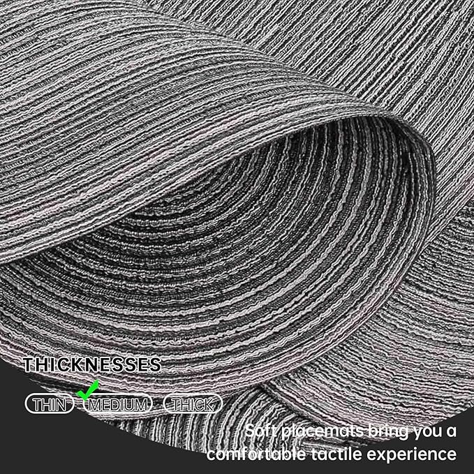 Noctiflorous Oval Braided Placemats Set of 6 Woven 12x18 Inch Non Slip Washable Heat Resistant Place Mats Tablemats for Dining Kitchen Party Daily Table Decor Dinner Mats (Gray Black, 6)
