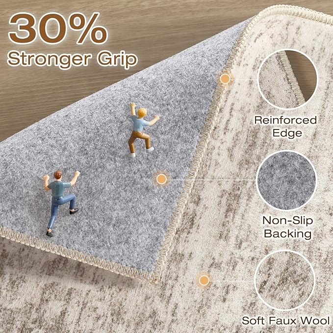 6x9 Area Rugs Living Room: Washable Large Neutral Brown Rug Abstract Soft Modern Stain Resistant Indoor Floor Non-Slip Carpet for Bedroom Nursery Kids Office Playroom Dining Room Under Table Home