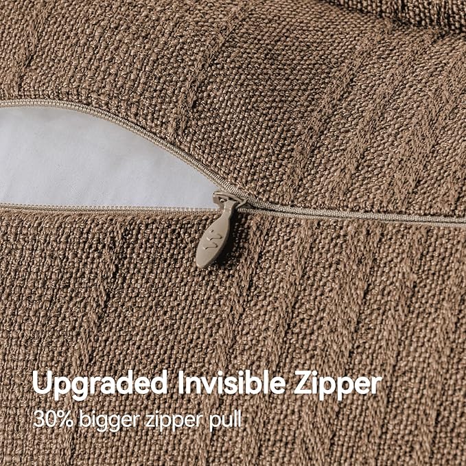 a moment Linen Pillow Covers Set of 2,Boho Farmhouse Throw Pillowcases Neutral Textured Decorative Covers for Couch Sofa,Soft Linen Blend Accent Case Cushion Living Room Home Decor 24"x24"Hazel