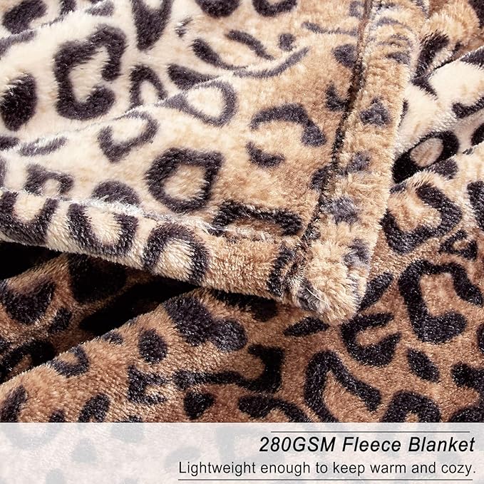 Viviland Flannel Fleece Throw Size 50x60, Lightweight Blanket for Couch, Super Soft Cozy Warm, Leopard Print