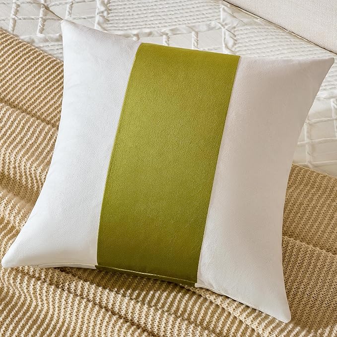 AmHoo Pack of 2 Velvet Panel Cotton Pillow Covers Decorative Pillowcase Cushion for Couch Sofa Bedroom 20 x 20-Inch Spinach Green