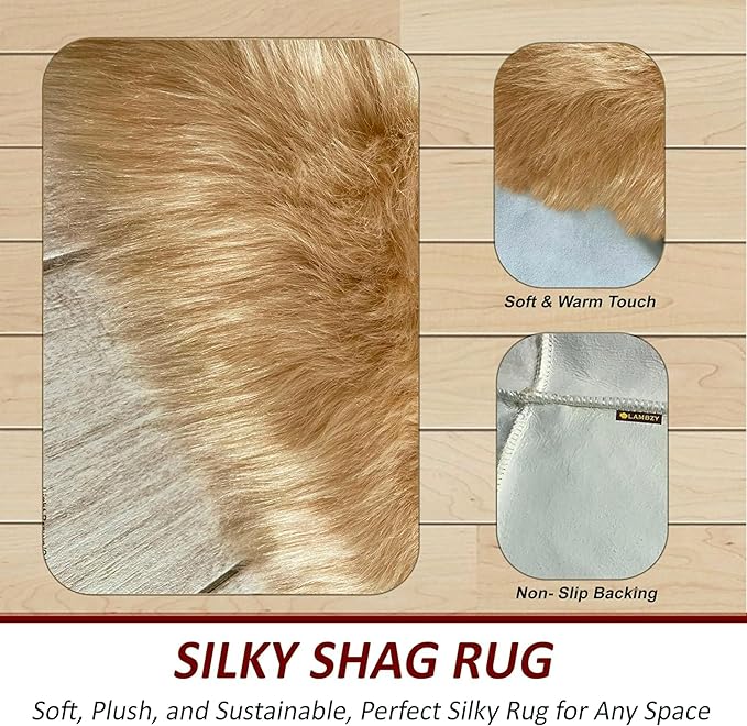Free Shape Luxury Soft Fluffy Shag Area Rug Single and a Half 2'x4', 60x120cm - Vegan Fur Ultra Soft Indoor Carpet Nursery Rugs for Bedroom Home Decor, Camel