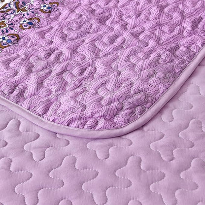 WONGS BEDDING Boho Queen Quilt Set, Purple Bohemian Quilt Bedding Set, Lightweight Bed Decor Bedspread for All Season Reversible Microfiber Coverlet Bedding Set 96"x90"(3 Pieces)