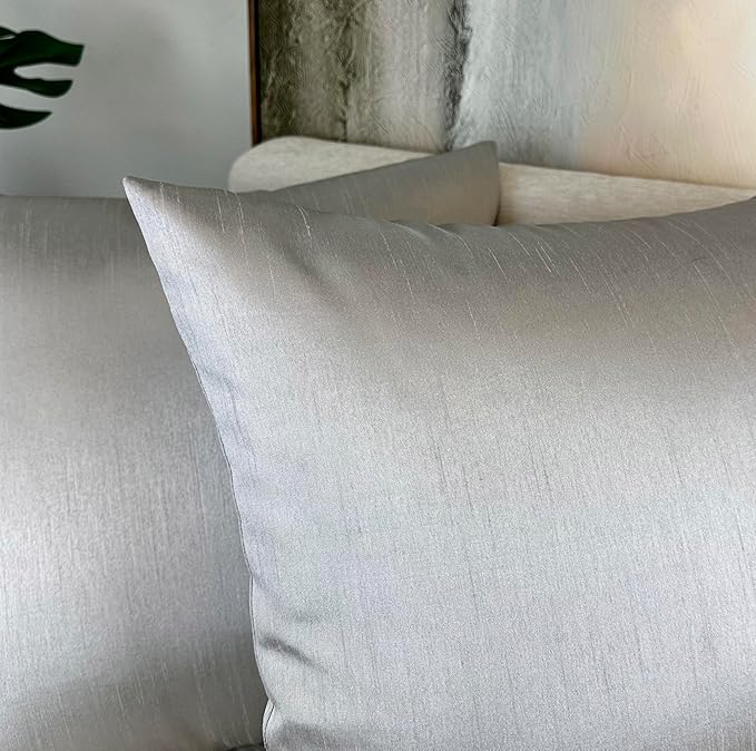 Aiking Home Collection 24x24 Inches Faux Silk Square European Shams, Zipper Closure, Silver (Set of 2)
