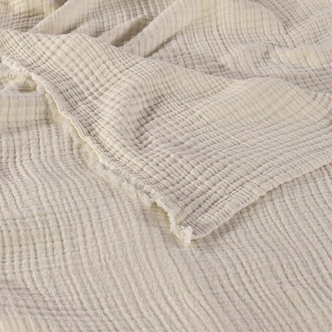 Muslin Blanket - Pure 100% Turkish Cotton Airy Soft Light Versatile Gauze Throw Blanket for Bed, Couch, Sofa (Natural, Throw Size (50" x 66" inch))