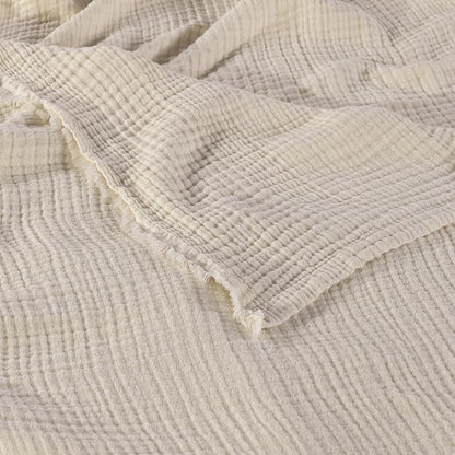 Muslin Blanket - Pure 100% Turkish Cotton Airy Soft Light Versatile Gauze Throw Blanket for Bed, Couch, Sofa (Natural, Throw Size (50" x 66" inch))