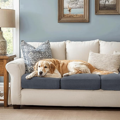 CHUN YI 3Piece Stretch Couch Cushion Covers, Sofa Seat Slipcovers for Pets, Suitable for Armchair Loveseat Sofa with Spandex Jacquard Washable Fabric(3Piece,Grey)