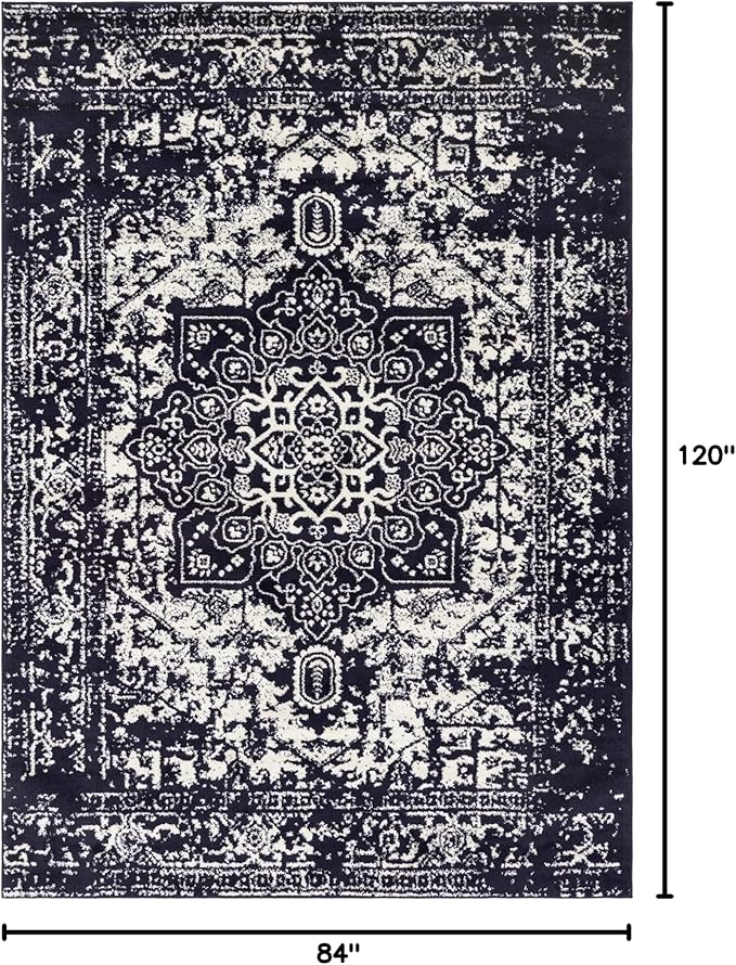 Rugs.com Arlington Collection Rug – 7' x 10' Navy Blue Medium-Pile Rug Perfect for Living Rooms, Large Dining Rooms, Open Floorplans