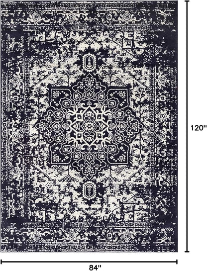 Rugs.com Arlington Collection Rug – 7' x 10' Navy Blue Medium-Pile Rug Perfect for Living Rooms, Large Dining Rooms, Open Floorplans