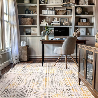 Rugshop Geometric Boho Perfect for high Traffic Areas of Your Living Room,Bedroom,Home Office,Kitchen Area Rug 7'10" x 10' Yellow