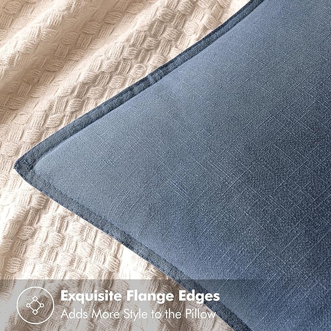 MIULEE Decorative Linen Pillow Covers 24x24 Inch Blue Ashes Boho Farmhouse Neutral Couch Throw Pillows for Bed Pack of 2 Accent Modern Pillowcase Sofa Livingroom Home Decor
