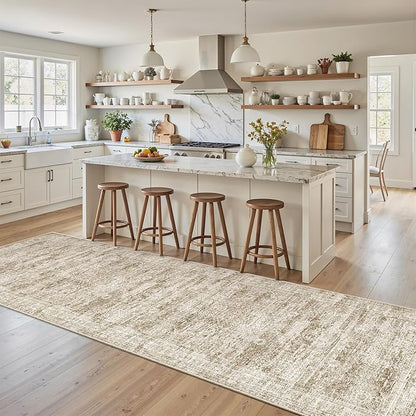 Runner Rug 2'x10' Washable Non-Slip Runner Rugs for Kitchen Bathroom Laundry Room Brown Vintage Floor Carpet Runners for Hallway Entryway