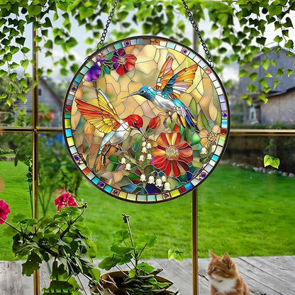 Stained Glass Window Hanging, Hummingbird Gifts Sun Catcher, Sun Catchers Indoor Window, Colorful Glass Panel,Suncatcher Room Decor,Gifts for Grandma Mom Wife,Aunt Birthday Gifts for Women 7.8in