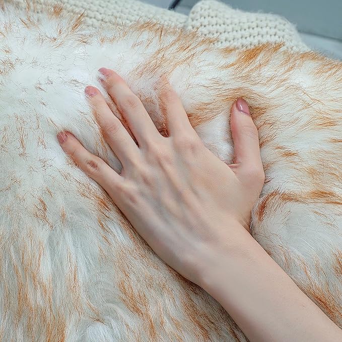 Faux Fur Rug Sheepskin Shag Fluffy Fuzzy 4x6 ft Rugs for Bedroom Bedside Bed Floor Living Room Plush High-Density Cushion Carpet Super Sofa Cover White and Yellow