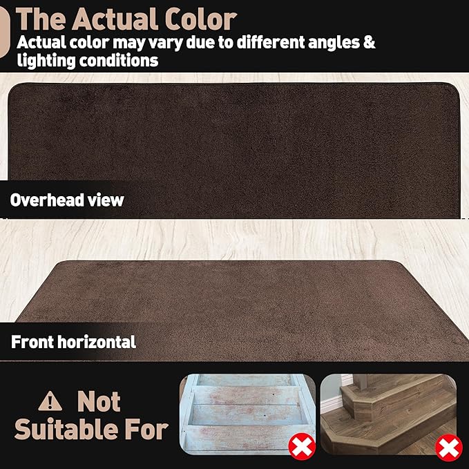 PURE ERA Carpet Stair Tread Landing Mat Area Rug Ultra Plush Shag Soft Non Slip Skid Resistant Tape Free Indoor Doormat Washable Reusable Dark Brown 2' X 6'