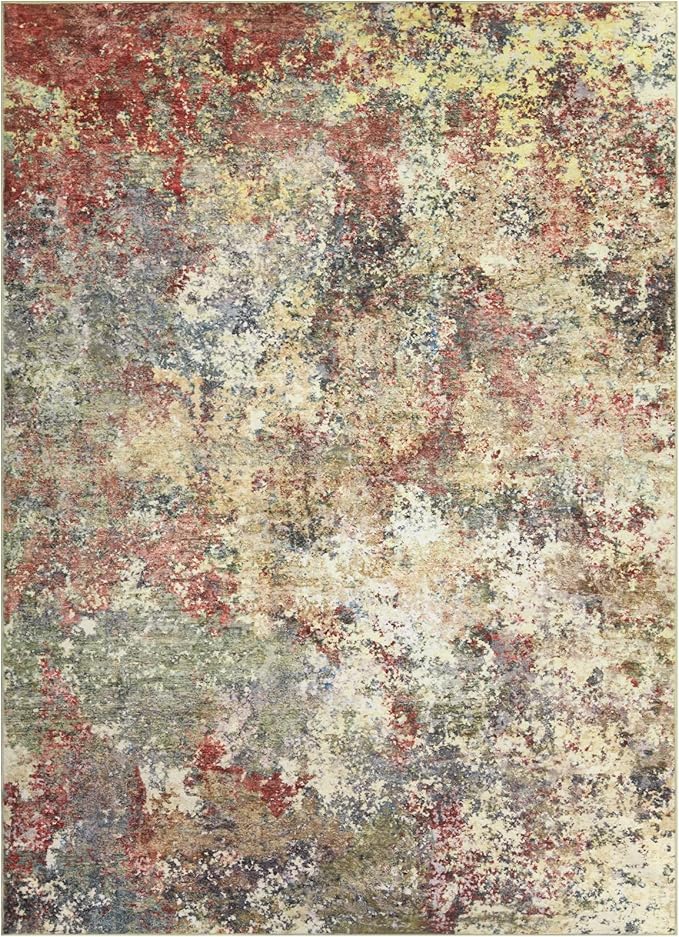 Washable Area Rug for Living Room: 10X14 Modern Abstract Neutral Soft Rug for Bedroom Dining Room No Slip Low Pile Carpet for Nursery Home Office - Red/Ivory