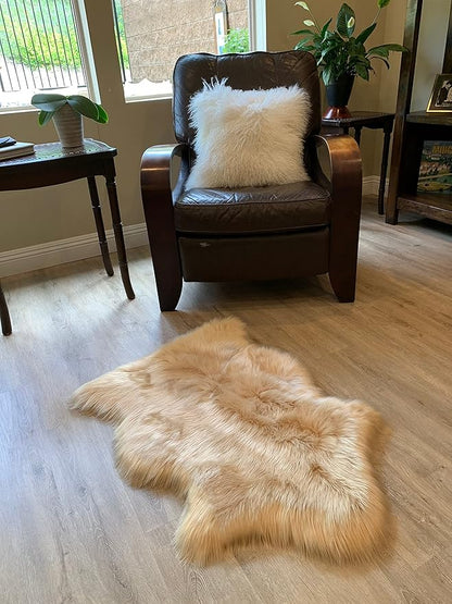 LAMBZY Faux Sheepskin Super Soft Hypoallergenic Silky Shag Rug for Living Room, Kids Room, Sofa (Single 2'x3', Beige)