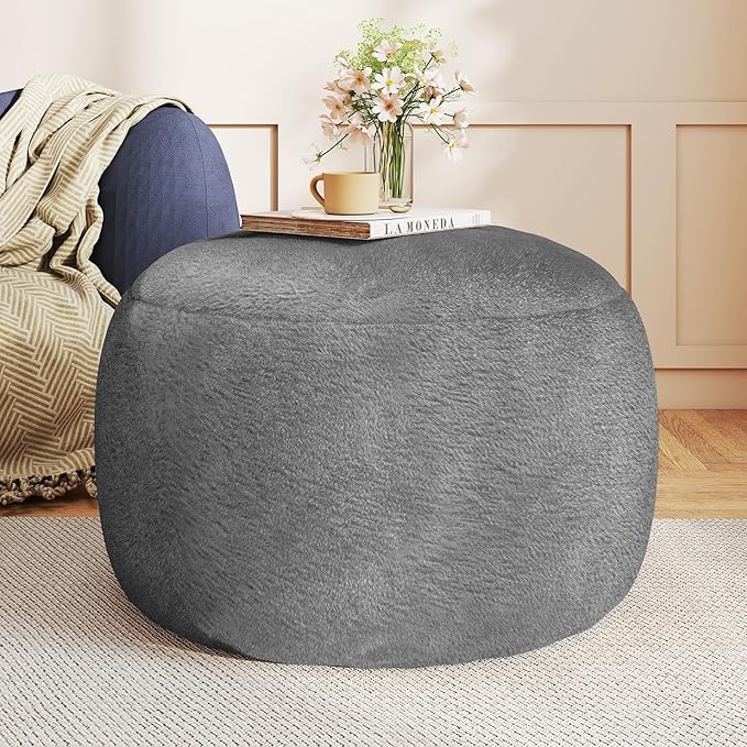 Round Pouf Ottoman Foot Rest, 29 X 18Inch Floor Poufs Footstool, A Round Modern Foam Filled Foot Stool for Living Room, Home, Nursery, Dorm, Outdoor (Grey, 29Inch)