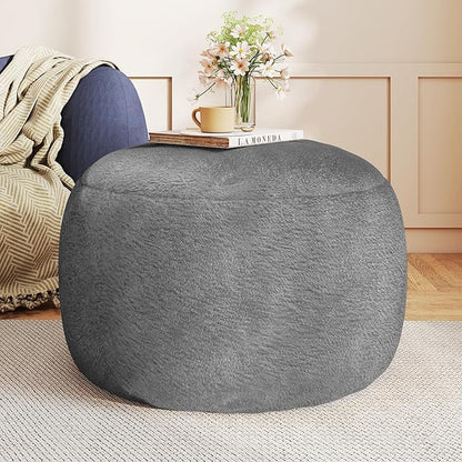 Round Pouf Ottoman Foot Rest, 29 X 18Inch Floor Poufs Footstool, A Round Modern Foam Filled Foot Stool for Living Room, Home, Nursery, Dorm, Outdoor (Grey, 29Inch)