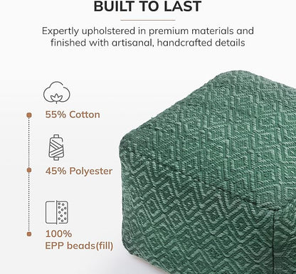 Anji Mountain 100% Handmade & Handcrafted Comfortable Home Décor Pouf Ottoman Footrest for Living Room, Bedroom, Nursery, Kidsroom, Patio Furniture - (22" x 22" x 16" - Sage)